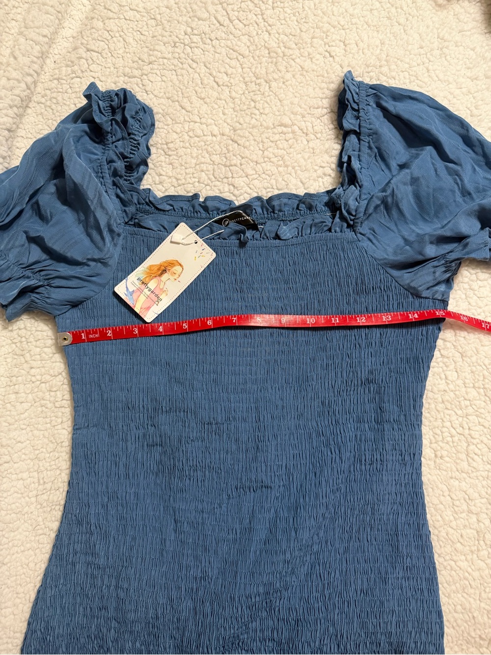 Smocked Square-Neck Midi Dress with Puff Sleeves - Picture 4 of 5